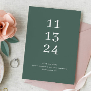 Dark Slate Green Wedding   Deep Eucalyptus Modern Save The Date