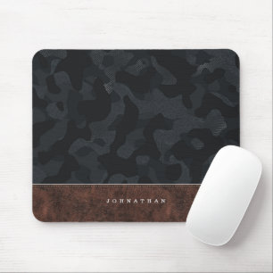 Dark Slate Grey Camouflage Pattern & Leather Mouse Mat