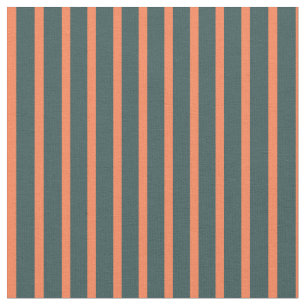 Dark Slate Grey & Coral Stripes/Lines Pattern Fabric