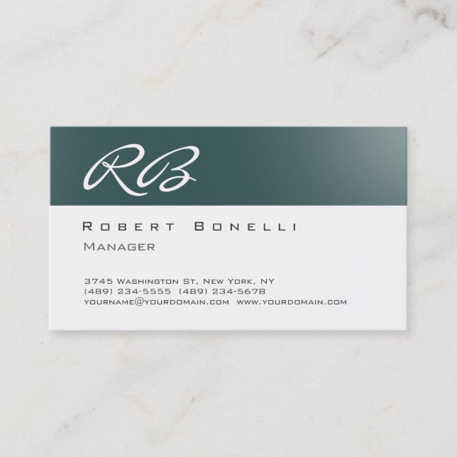 Dark Slate Grey Monogram Business Card (Front)