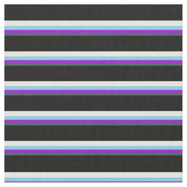 Dark Slate Grey, Violet, Sky Blue, White & Black Fabric (Close Up)