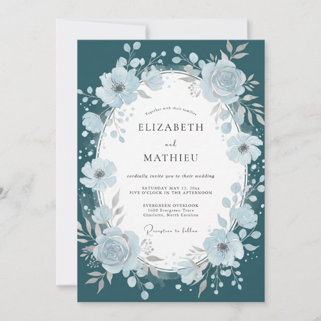 Dark Slate Watercolor Wedding Invitation (Front)