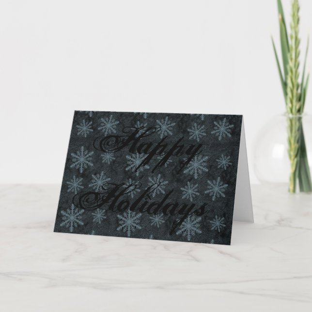 Dark Snowflake Pattern Blue Holiday Card (Front)