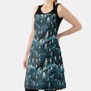 Dark Snowy Starry Night Apron