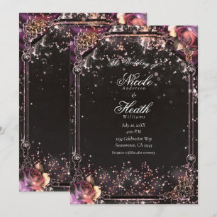Dark Sparkle Glitter Glam Lights Floral Wedding Invitation