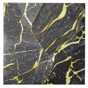 Dark Speckled Marble Effect with Golden Veins Tile