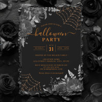 Dark Spooky Floral Cobwebs Orange Halloween Party 