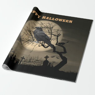 Dark Spooky Halloween with Raven  Wrapping Paper