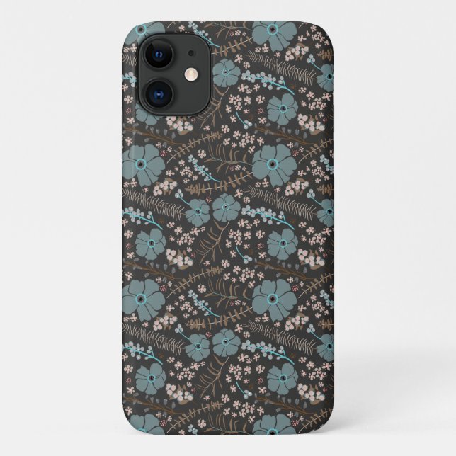 Dark Spring Mix Flowers Teal Grey Pink Floral Case-Mate iPhone Case (Back)