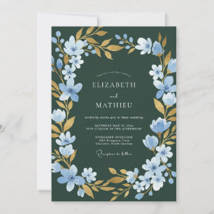 Dark Spruce Gold Petal Wedding Invitation