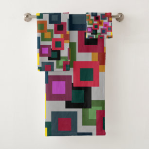 Dark Squares on Light  Bath Towel Set