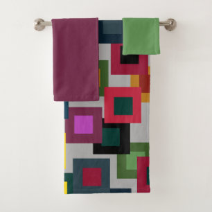 Dark Squares on Light  Bath Towel Set