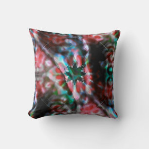 Dark star on glass flower spots, red to dark green cushion