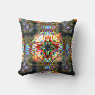 Dark star on glass flower spots, red to dark green cushion