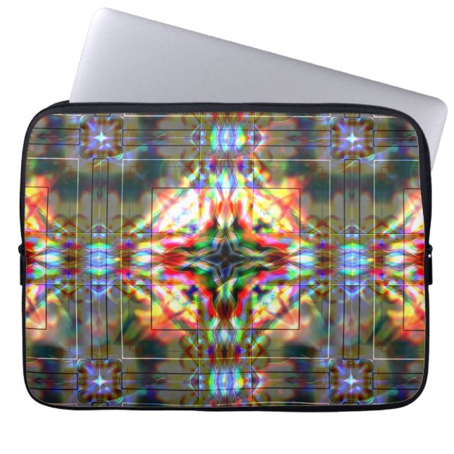 Dark star on glass flower spots, red to dark green laptop sleeve (Front)