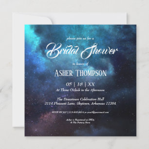 Dark Starry Night Blue Nebula Bridal Shower Invitation