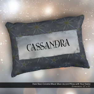 Dark Stars Celestial Black Silver Name Decorative Cushion