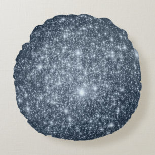 Dark Steel Blue Stars Round Pillow