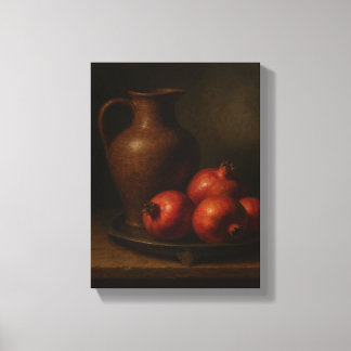 Dark Still Life with Pomegranates and Jug Canvas Print