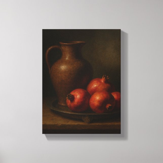 Dark Still Life with Pomegranates and Jug Canvas Print (Front)