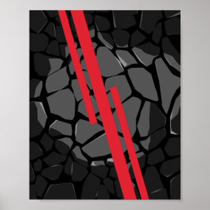 Dark Stone Texture with Red Stripes Poster