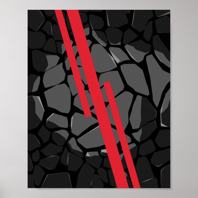 Dark Stone Texture with Red Stripes Poster (Front)