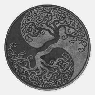 Dark Stone Yin Yang Trees Classic Round Sticker