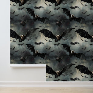 Dark Stormy Skies Bats Oil Painting Effect Gothic Wallpaper