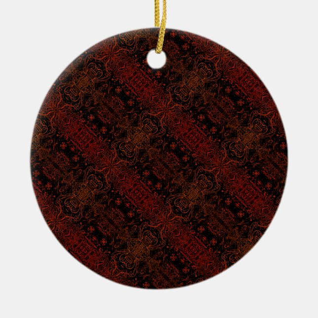 Dark striped burgundy pattern ceramic tree decoration (Front)