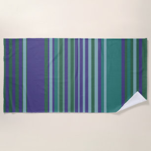 Dark Stripes in Purple, Greens, Teal Beach Towel