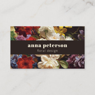 Dark Stylish Elegant Chic Lush Floral Florist Business Card
