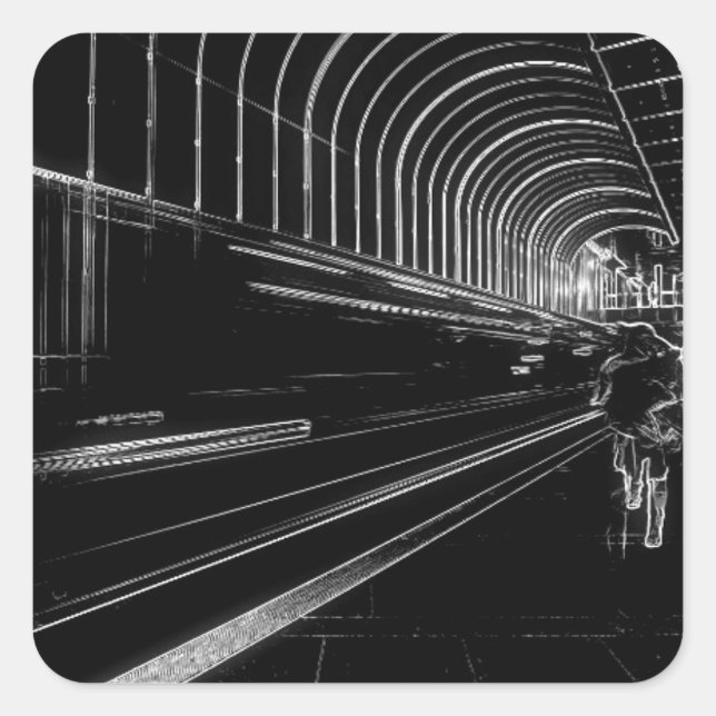 Dark Subway Square Sticker (Front)