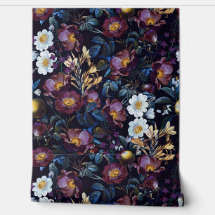 Dark Summer Garden - Vintage Redouté Cottage Roses Wallpaper