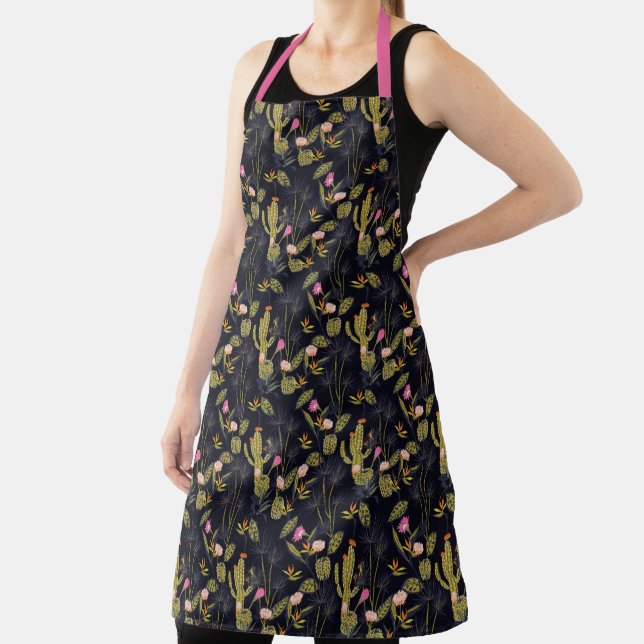 Dark Summer Night Cactus Pattern Apron (Insitu)