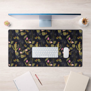 Dark Summer Night Cactus Pattern Desk Mat