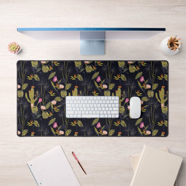 Dark Summer Night Cactus Pattern Desk Mat (Office 1)