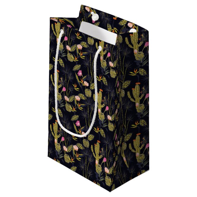 Dark Summer Night Cactus Pattern Small Gift Bag (Front Angled)