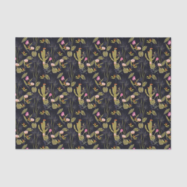 Dark Summer Night Cactus Pattern Tissue Paper (Front)