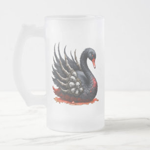 Dark Swan of Bones – Gothic Elegance Frosted Glass Beer Mug