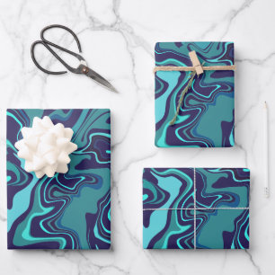 Dark Swirling Abstract Art in Blue & Teal Wrapping Paper Sheet