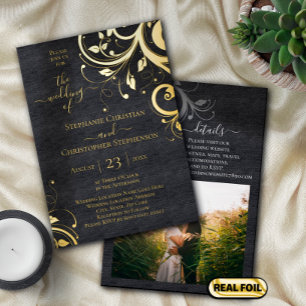 Dark Swirls and Leaves Photo on Back Wedding