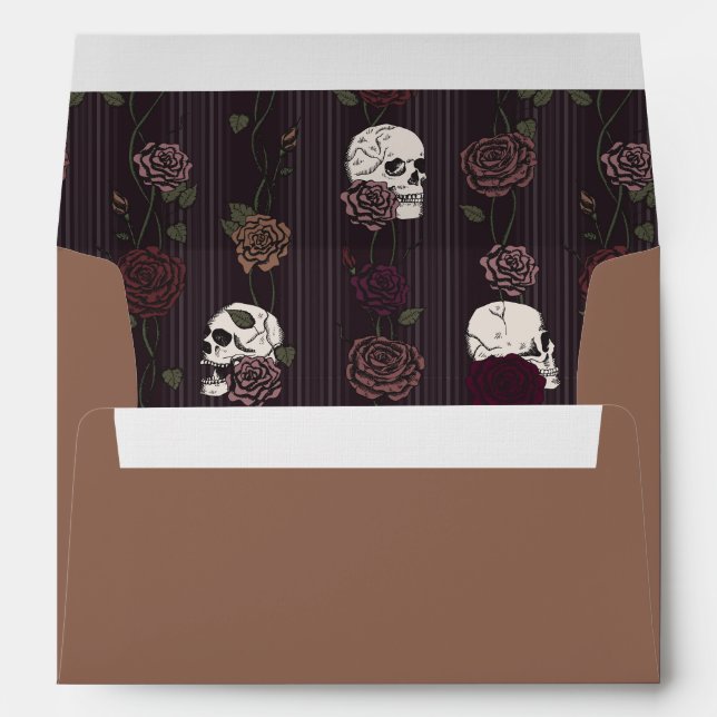 Dark Tan Brown Skulls and Roses Return Address Envelope (Back (Bottom))