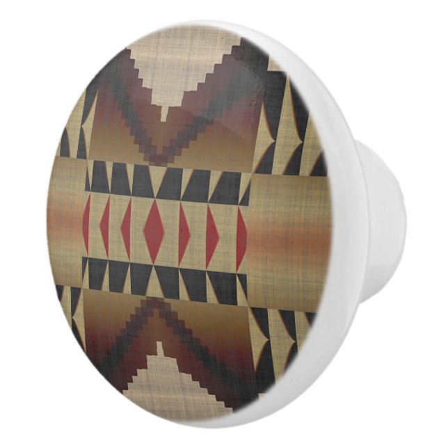 Dark Tan Taupe Brown Red Black Tribal Art Ceramic Knob (Right)