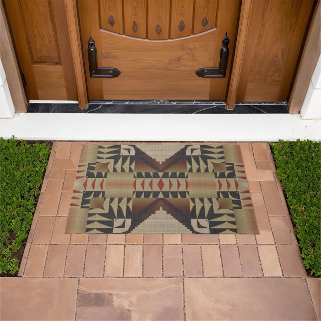 Dark Tan Taupe Brown Red Black Tribal Art Doormat (Outdoor)