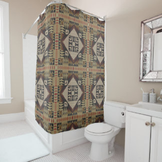 Dark Tan Taupe Brown Red Black Tribal Art Shower Curtain