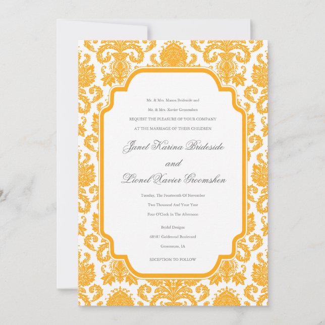 Dark Tangerine Weddings Damask Pattern Custom Invi Invitation (Front)