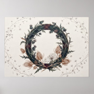 Dark Tartan Thistle Teasel Scottish Wreath Art Poster