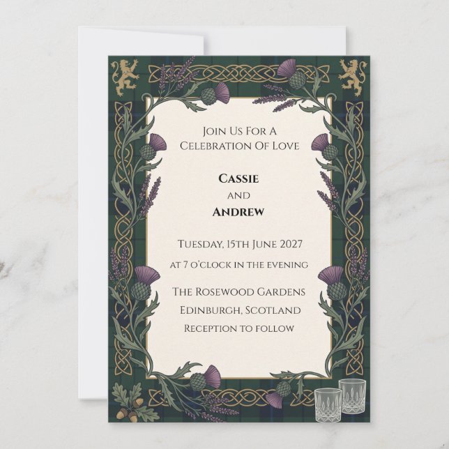Dark Tartan Thistle Wedding Invitation (Front)