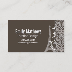 Dark Taupe, Brown Damask; Paris Business Card