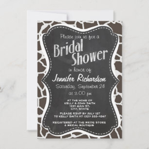 Dark Taupe Giraffe Animal Print; Chalkboard look Invitation